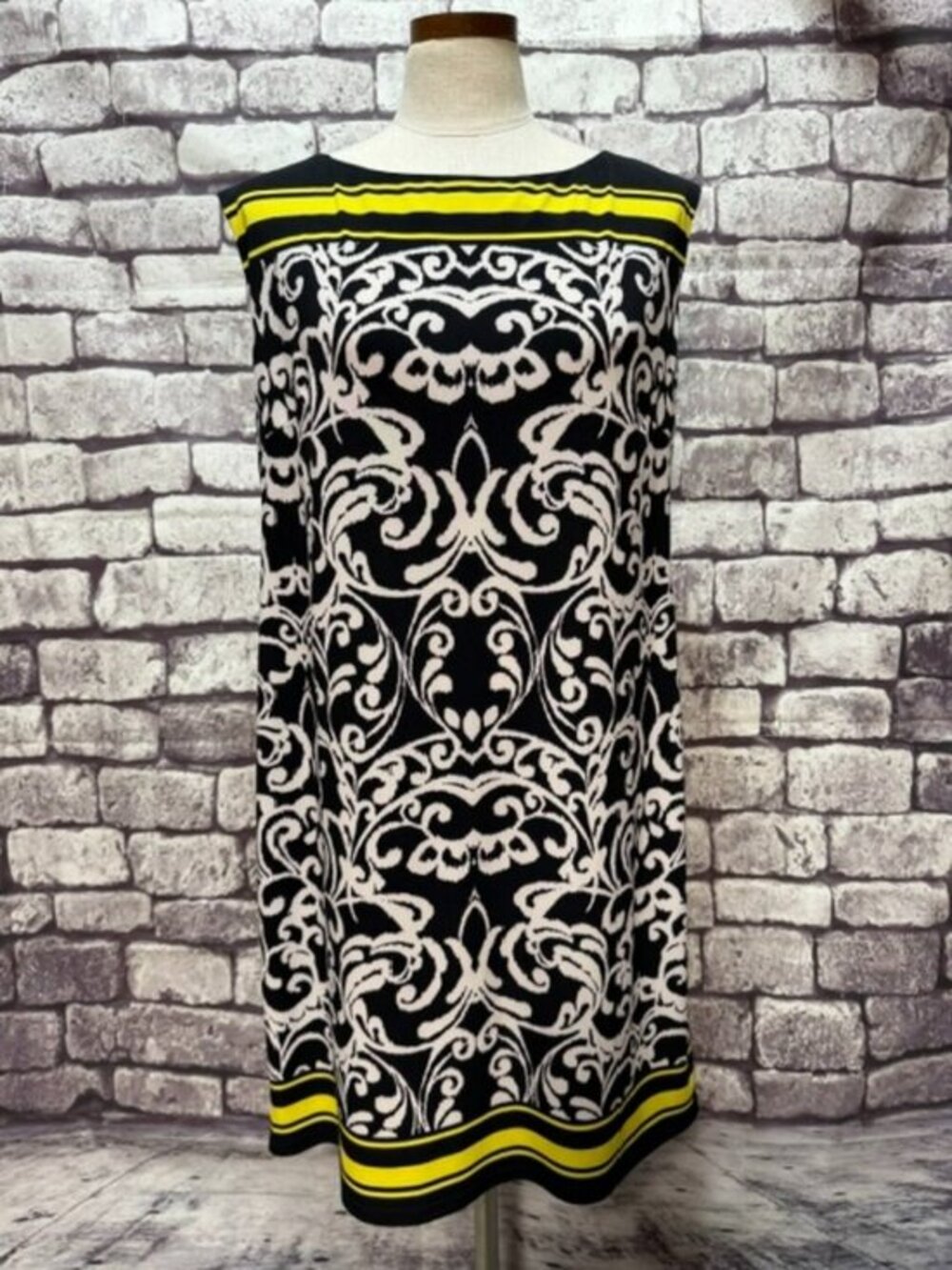 Jessica Howard Black, White & Yellow Sleeveless Dress Size XL